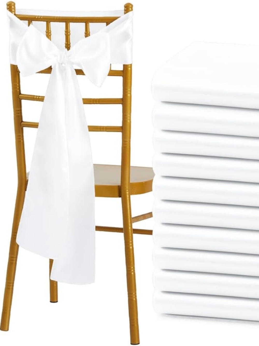 White Satin Chair Sashes Bows, 6 x 108 inch, 29pcs